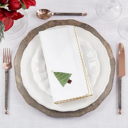 Servilleta de árbol de Navidad con puntada de látigo, color blanco, 18"