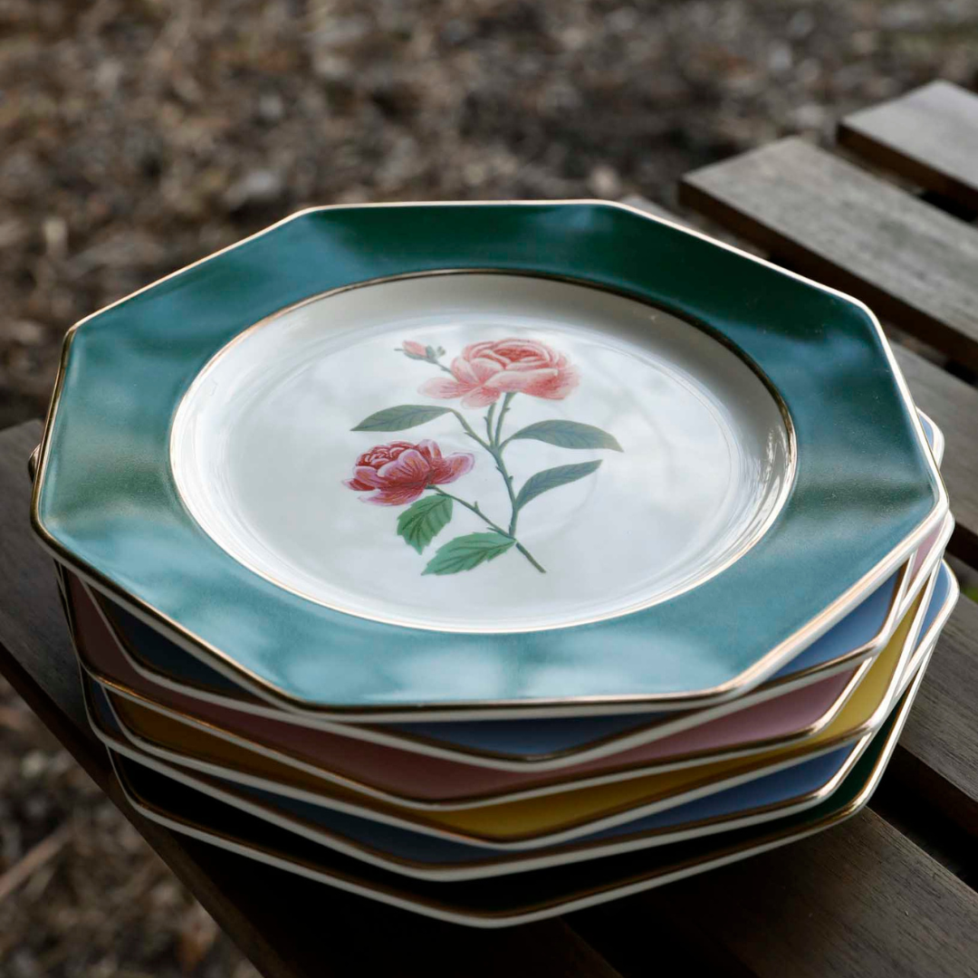 Roses Porcelain Dessert Plate Set