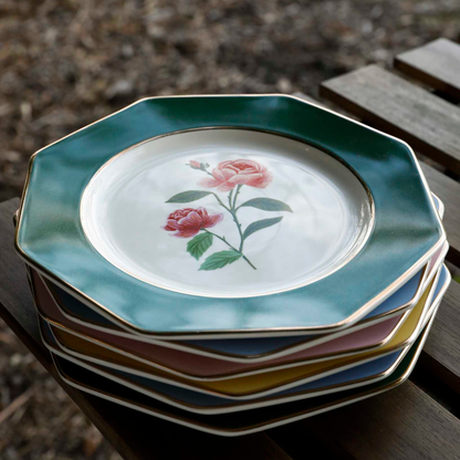 Roses Porcelain Dessert Plate Set