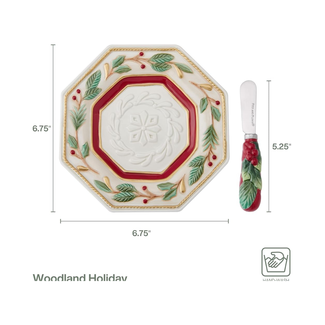 Woodland Holiday Appetizer Plate and Spreader Set