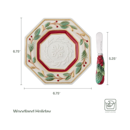 Woodland Holiday Appetizer Plate and Spreader Set