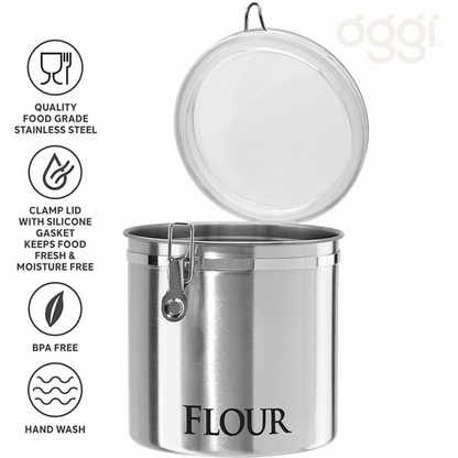 Stainless Steel Jumbo 8"  "FLOUR" Clamp Canister