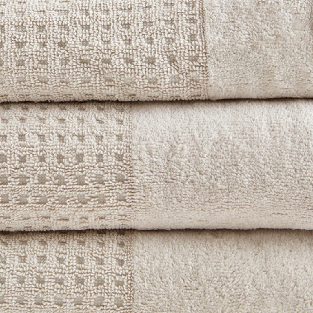 Spa Waffle Cotton Jacquard Antimicrobial Bath Towel 6 Piece Set - Natural