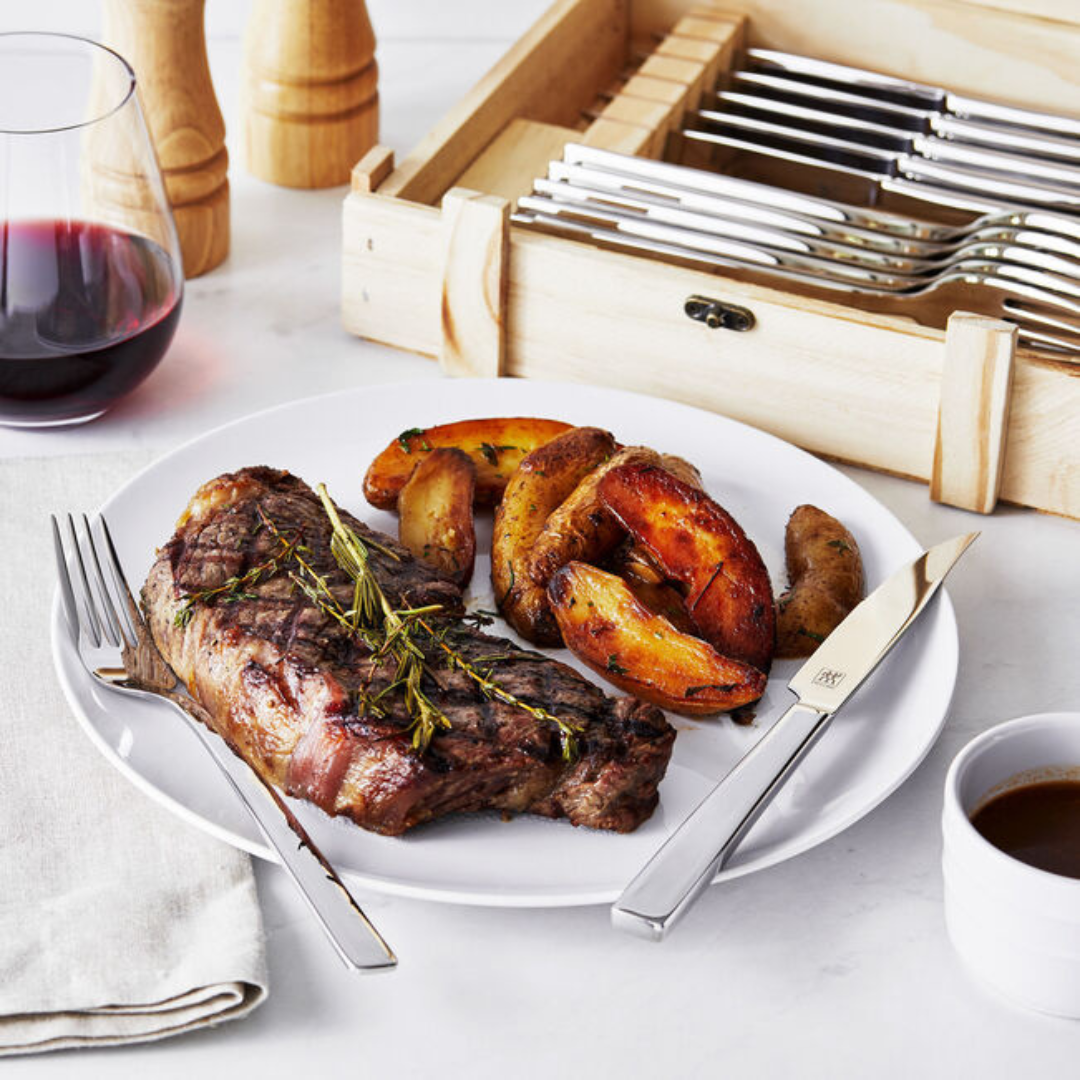 Steak Dinner Stainless Steel 12-Piece Set In Wood Presentation Box