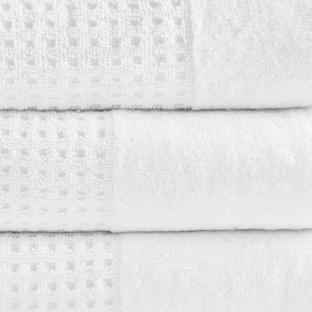 Spa Waffle Cotton Jacquard Antimicrobial Bath Towel 6 Piece Set - White