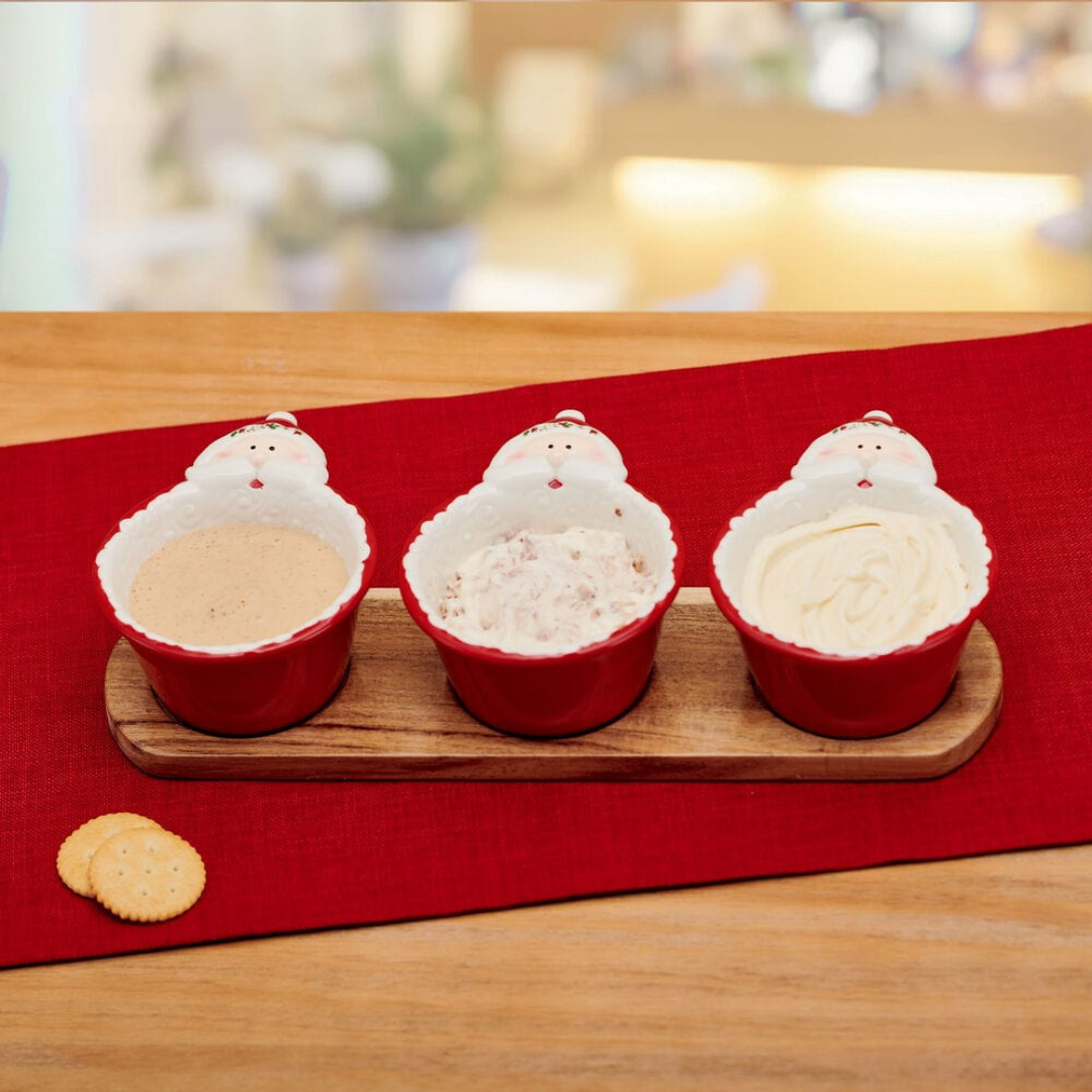 Winterberry® Set of 3 Santa Dip Bowls with Wood Base