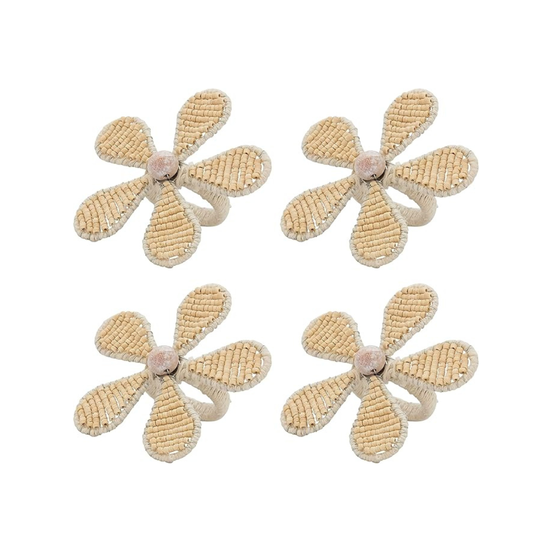 Beaded Flower Napkin Ring Set Of 4