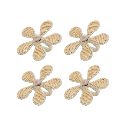 Beaded Flower Napkin Ring Set Of 4