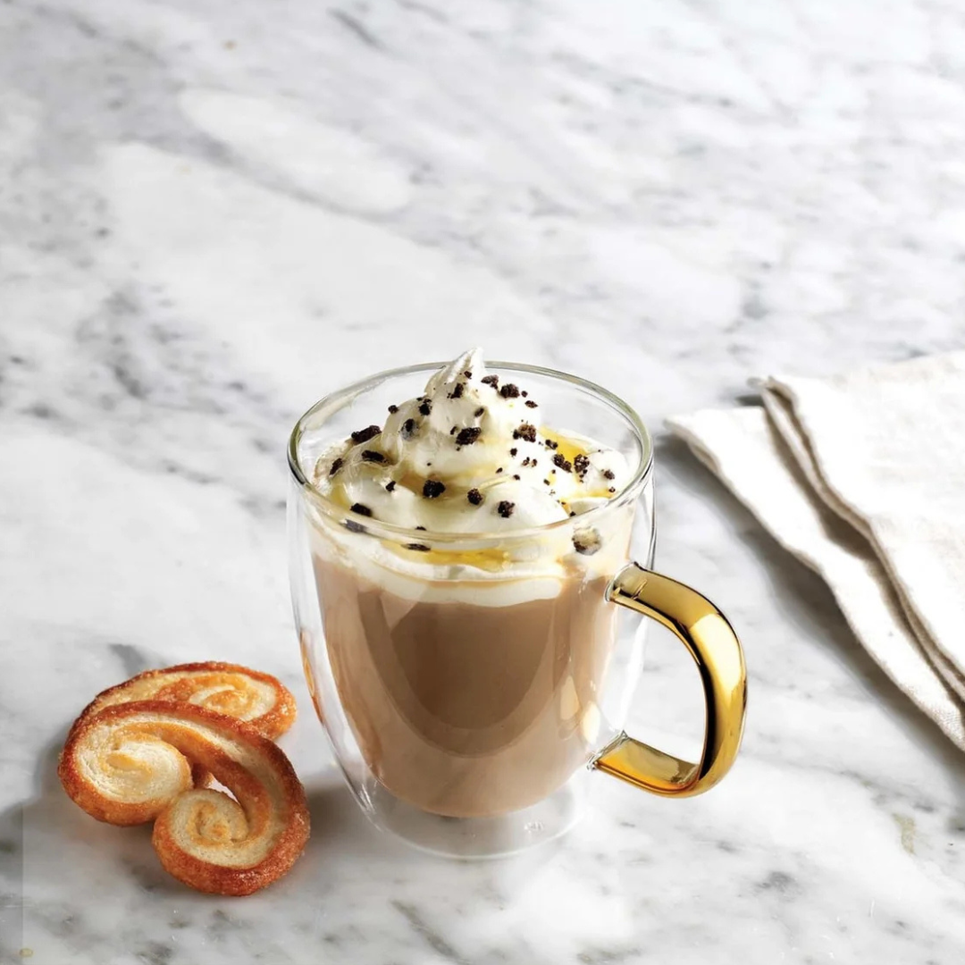 Coffee Double Wall Gold Handle Mug, Set of 2