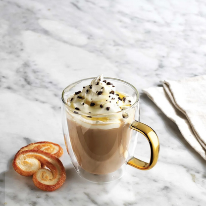 Coffee Double Wall Gold Handle Mug, Set of 2