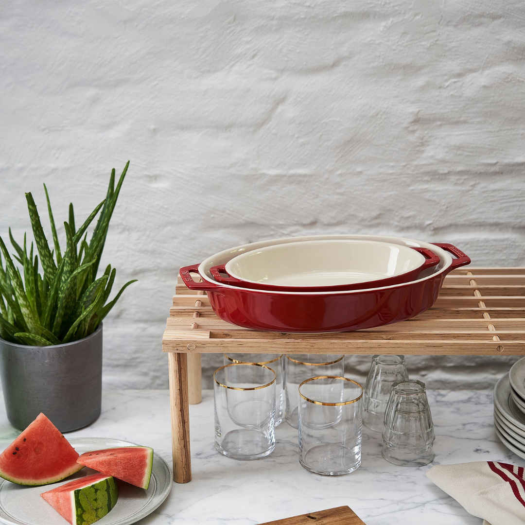 Staub Ceramic Oval Baking Dish 2 Piece Set - Cherry