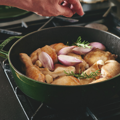 Braisers 11", Round Cast Iron Saute Pan - Basil-Green