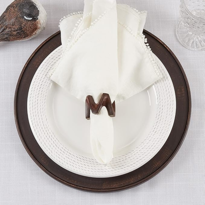 Wood W Napkin Ring Set of 4
