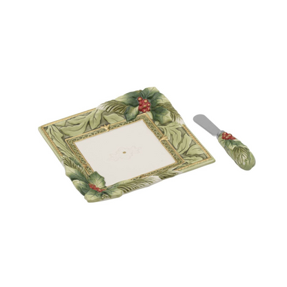 Holiday Home Green Appetizer Plate and Spreader Set