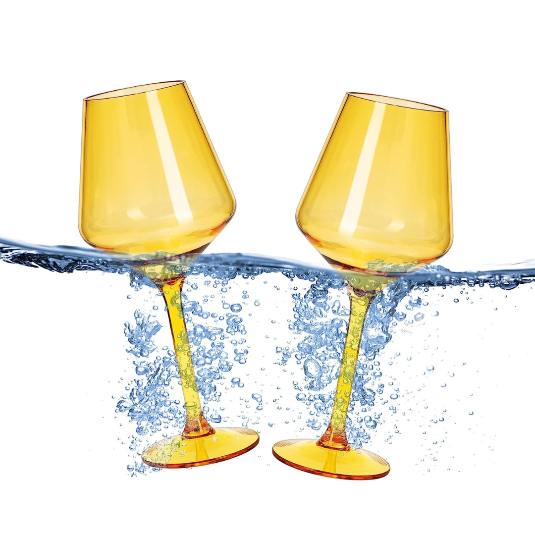 Set of 2 Floating Wine Glasses for Pool Yellow