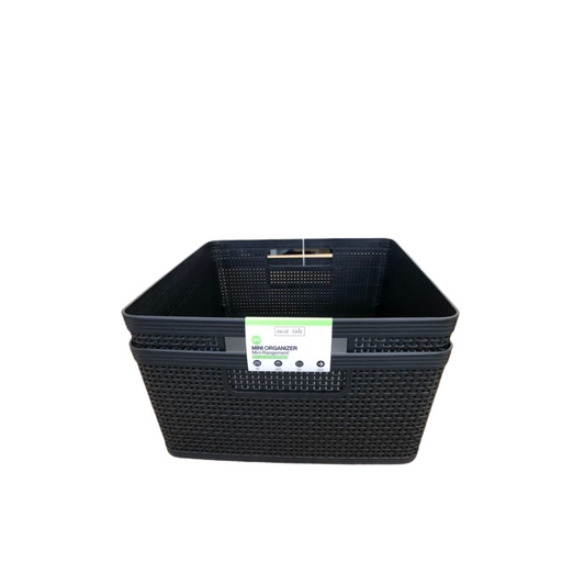 N&T 2pc Weave Storage Basket Set Plastic Black