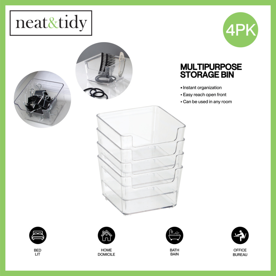 N&T 4pk Small Square Storage Bins 60Gg PET Clear