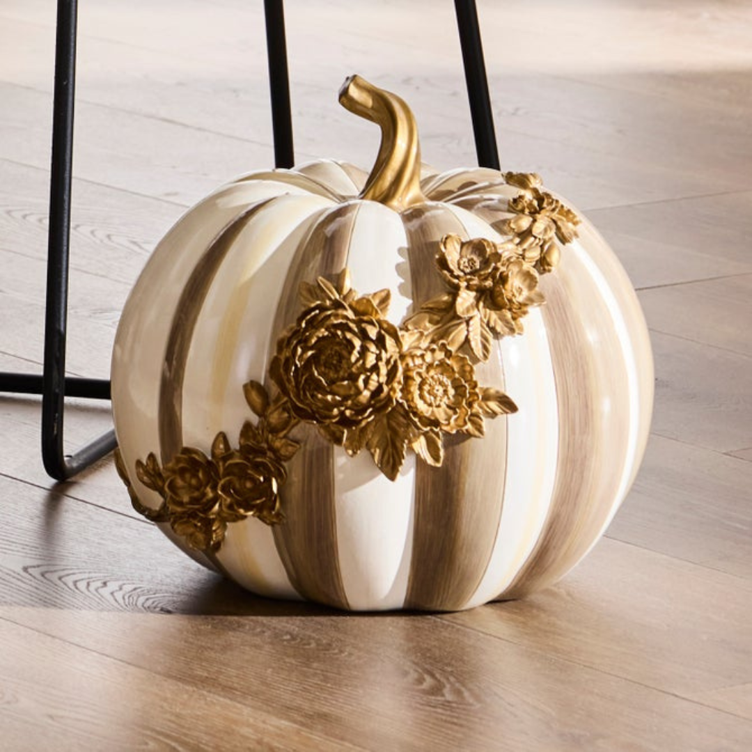 Mocha Stripe Floral Garland Pumpkin