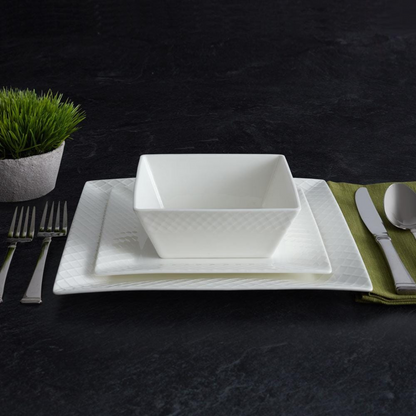 Trellis White Square 16 Piece Dinnerware Set, Service for 4