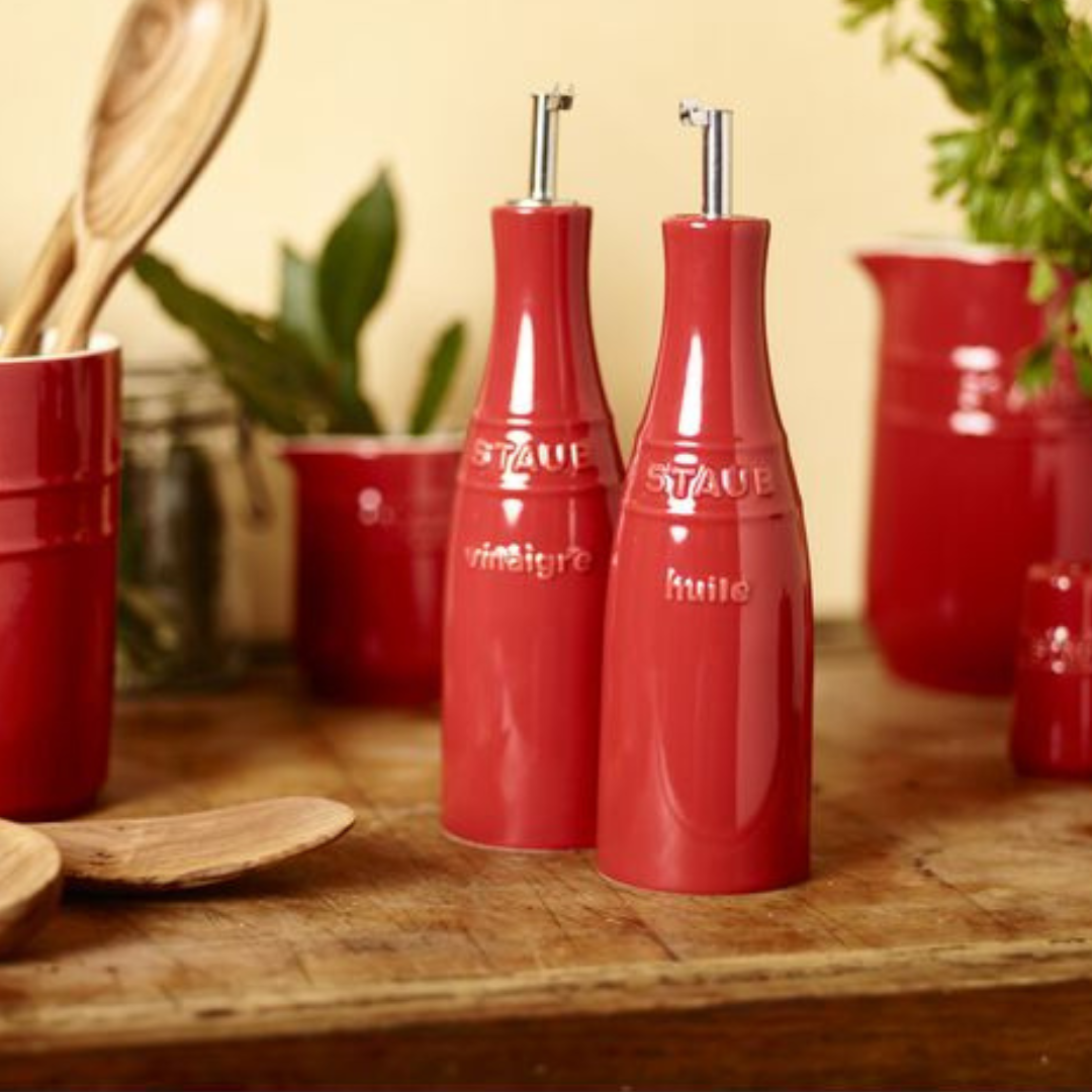 2 Piece Ceramic Oil and Vinegar Set - Cherry