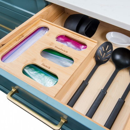 Bamboo Storage Bag Holder, 4 Compartments