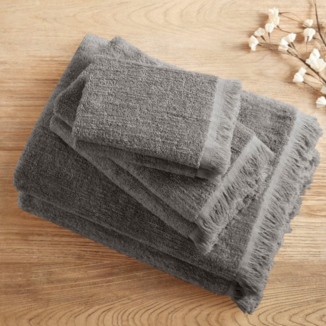 Nova Cotton Dobby Slub 6 Piece Towel Set - Charcoal