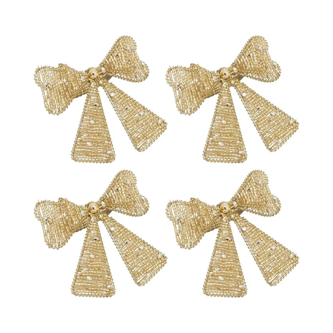 Beaded Bow Napkin Ring Set Of 4