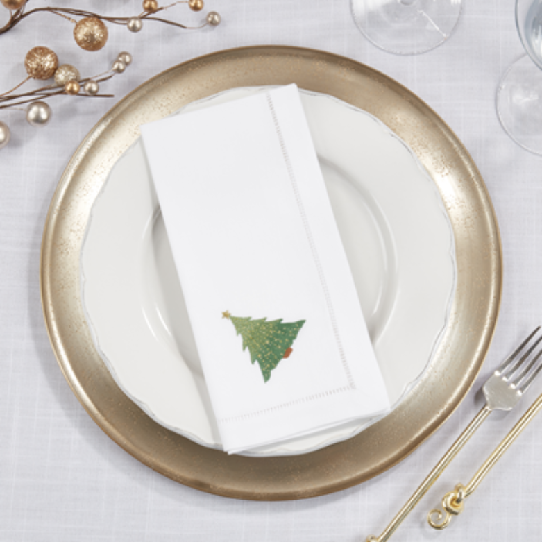 Set of 6 Embr'd Christmas Tree Napkin White 20"