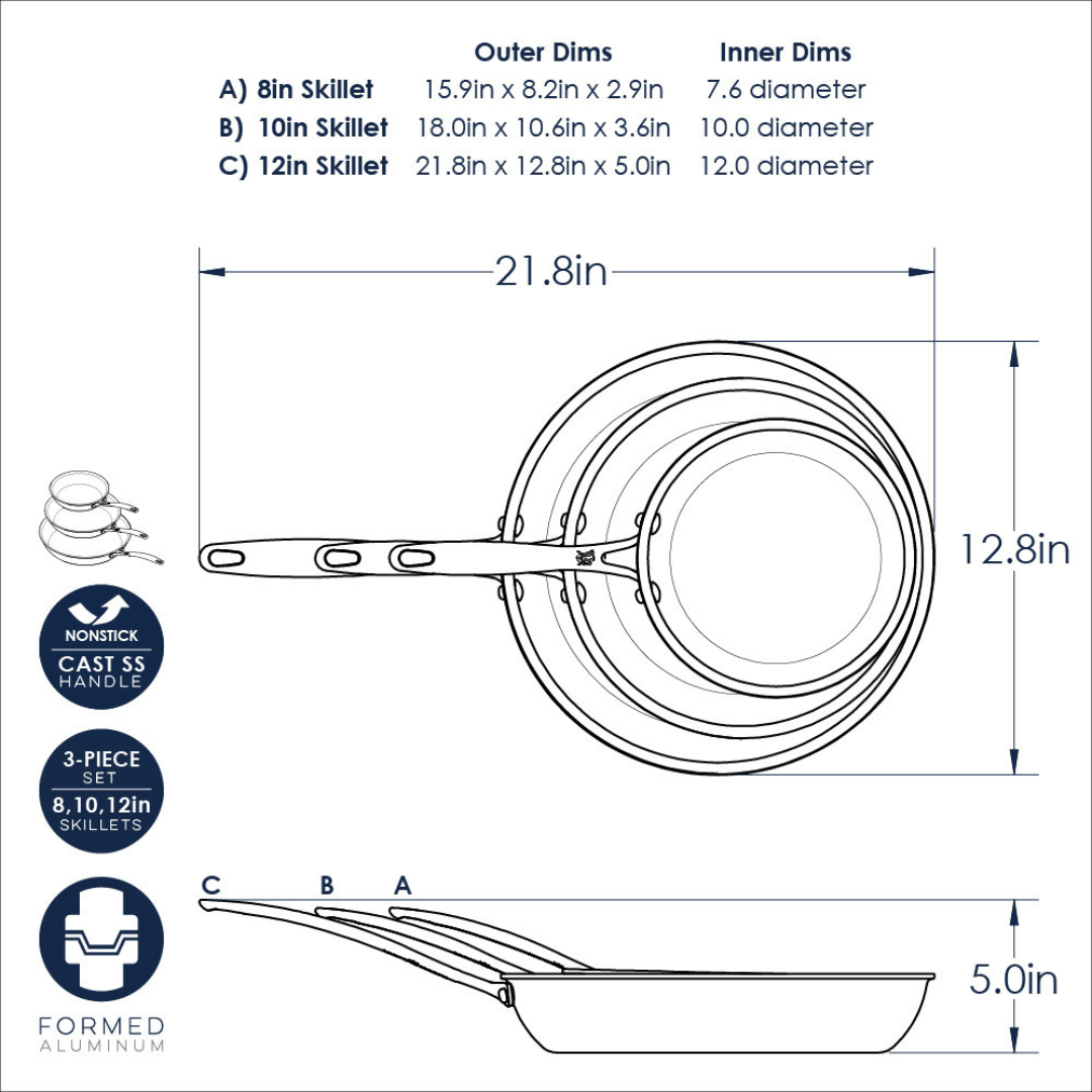 Basalt 3 Piece Frying Pan Set