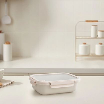 Glossy Solid Stoneware Container With Tempered Glass Lid (Cannoli Creme) - 46 oz