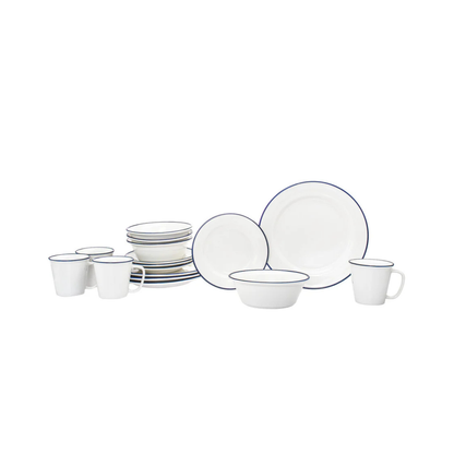 Bistro Blue Rim Porcelain 16 Piece