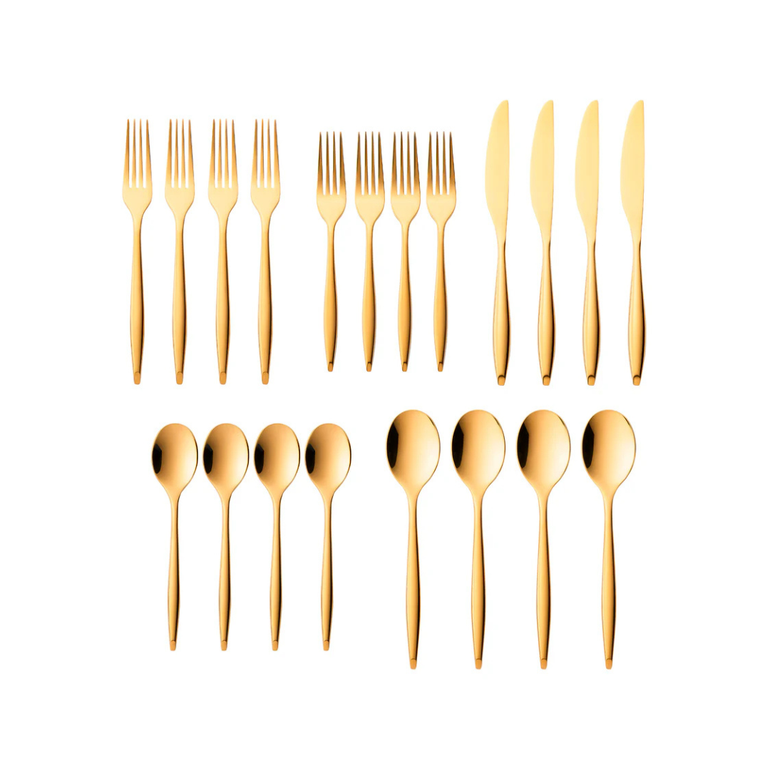 Milano Mirrored Gold 18/10 Stainless Steel 20 Piece