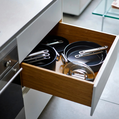 Space Folding Handle Ceramic Non-Stick 3-Piece Blue Cookware Set