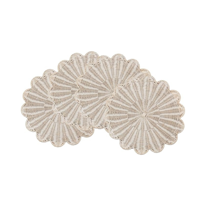 Scalloped Rattan Placemat White Set Of 4