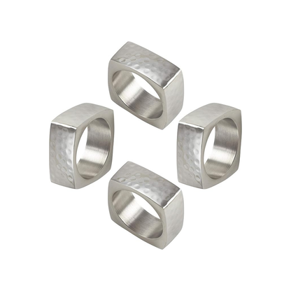 Square Hammered Napkin Ring Set Of 4