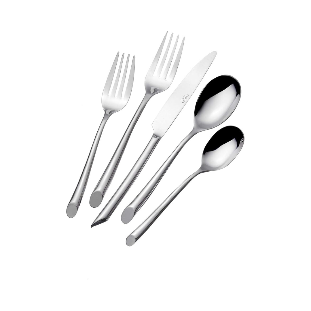 Wave Flatware Service for 4, 26 Piece Set, 18/0 Stainless Steel + 6 Pieces for Little Bites (Infants)
