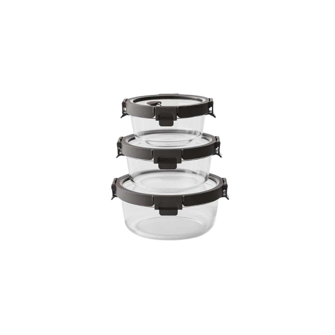 3-pc Round Glass Container Set With Glass Lid