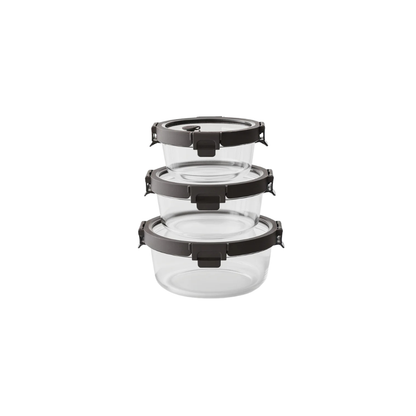 3-pc Round Glass Container Set With Glass Lid