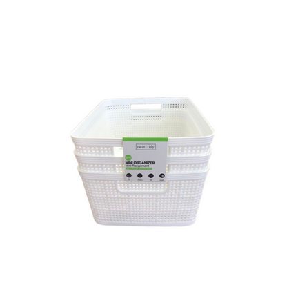 N&T 3pc Weave Storage Basket Set Plastic White