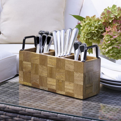 Avery Checkered Flatware Wood Caddy