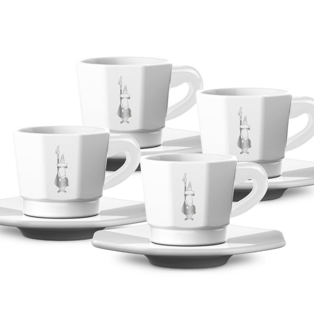 Juego de 4 tazas de café octagonales blancas