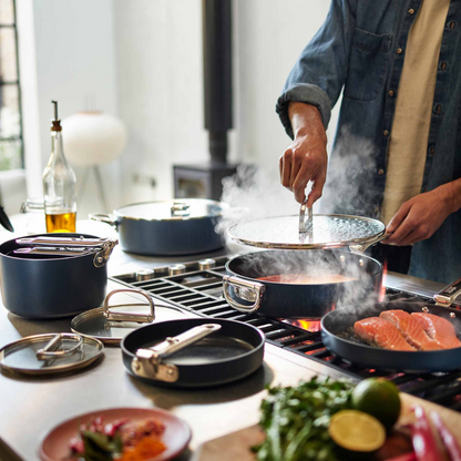 Space Folding Handle Ceramic Non-stick 10-piece Blue Cookware Set