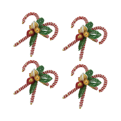 Candy Cane Napkin Ring Red/White Set Of 4