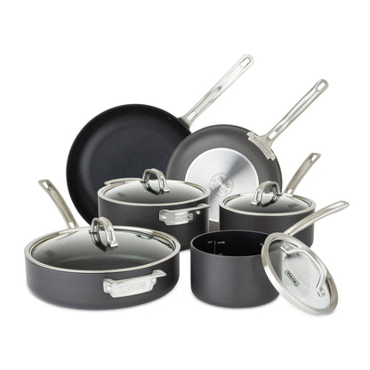 Hard Anodized Nonstick 10-Piece Cookware Set with Glass Lids