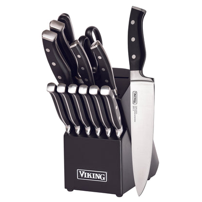 14-Piece Steel Cutlery Set with Black Block