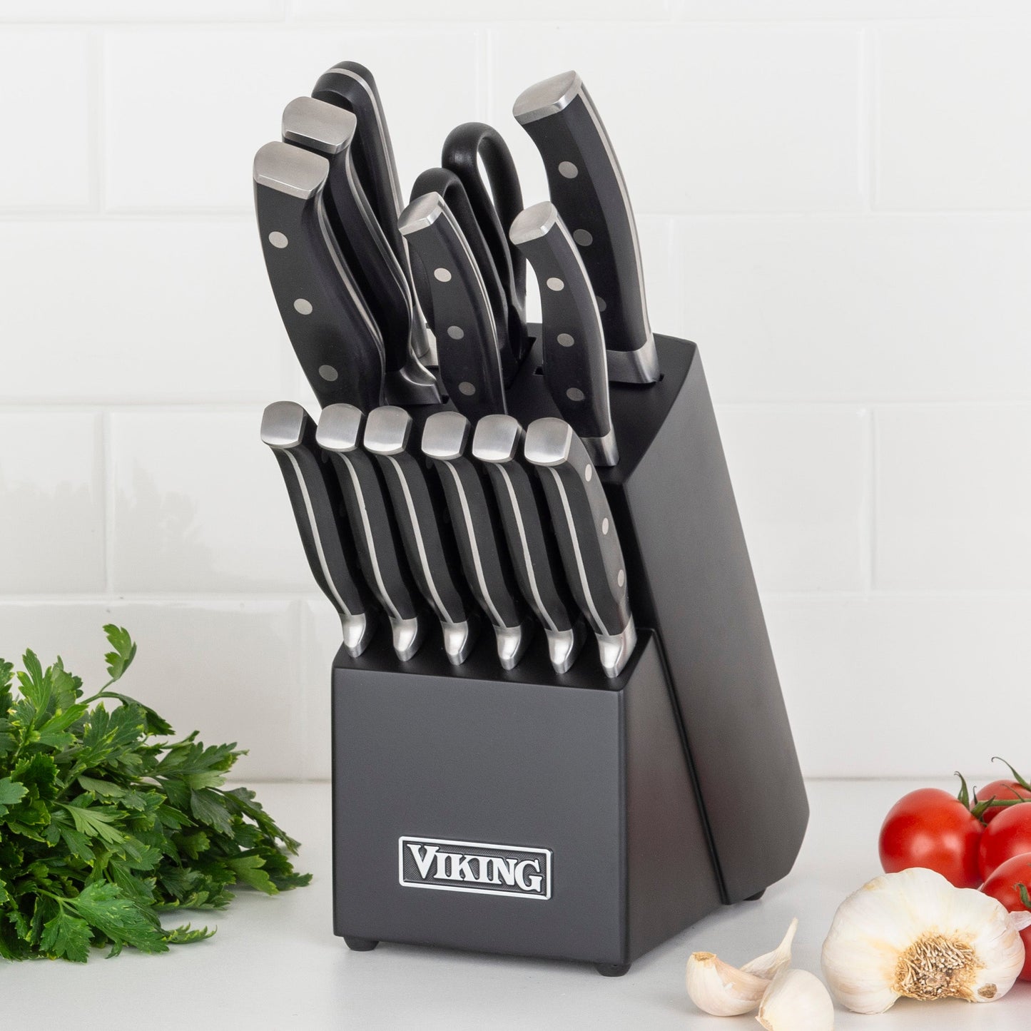 14-Piece Steel Cutlery Set with Black Block