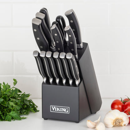 14-Piece Steel Cutlery Set with Black Block