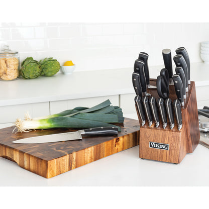 17-Piece Cutlery Set with Light Walnut Color Block