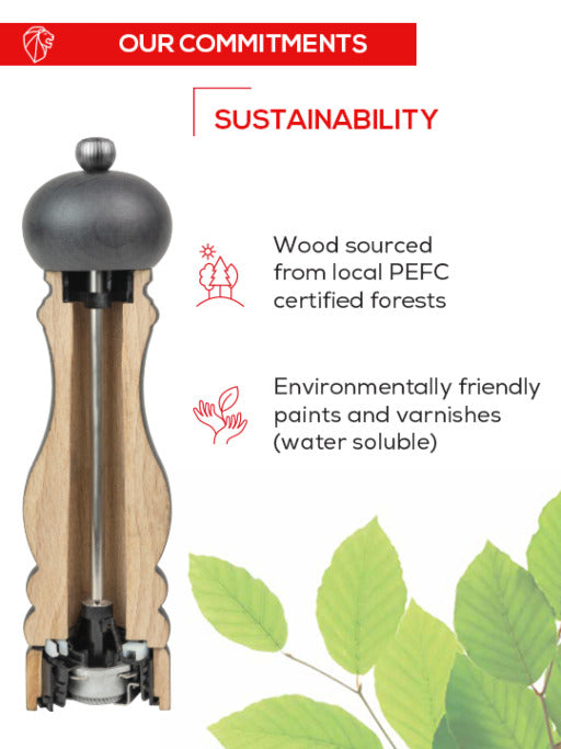 Set of Manual Salt and Pepper Mills in Wood, Natural, 18cm - 7in
