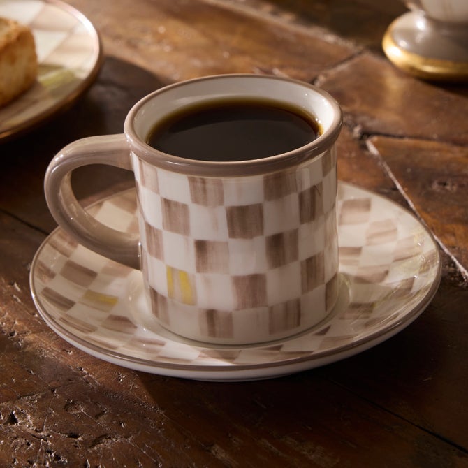 Mocha Check Espresso Cup & Saucer, Set of 2